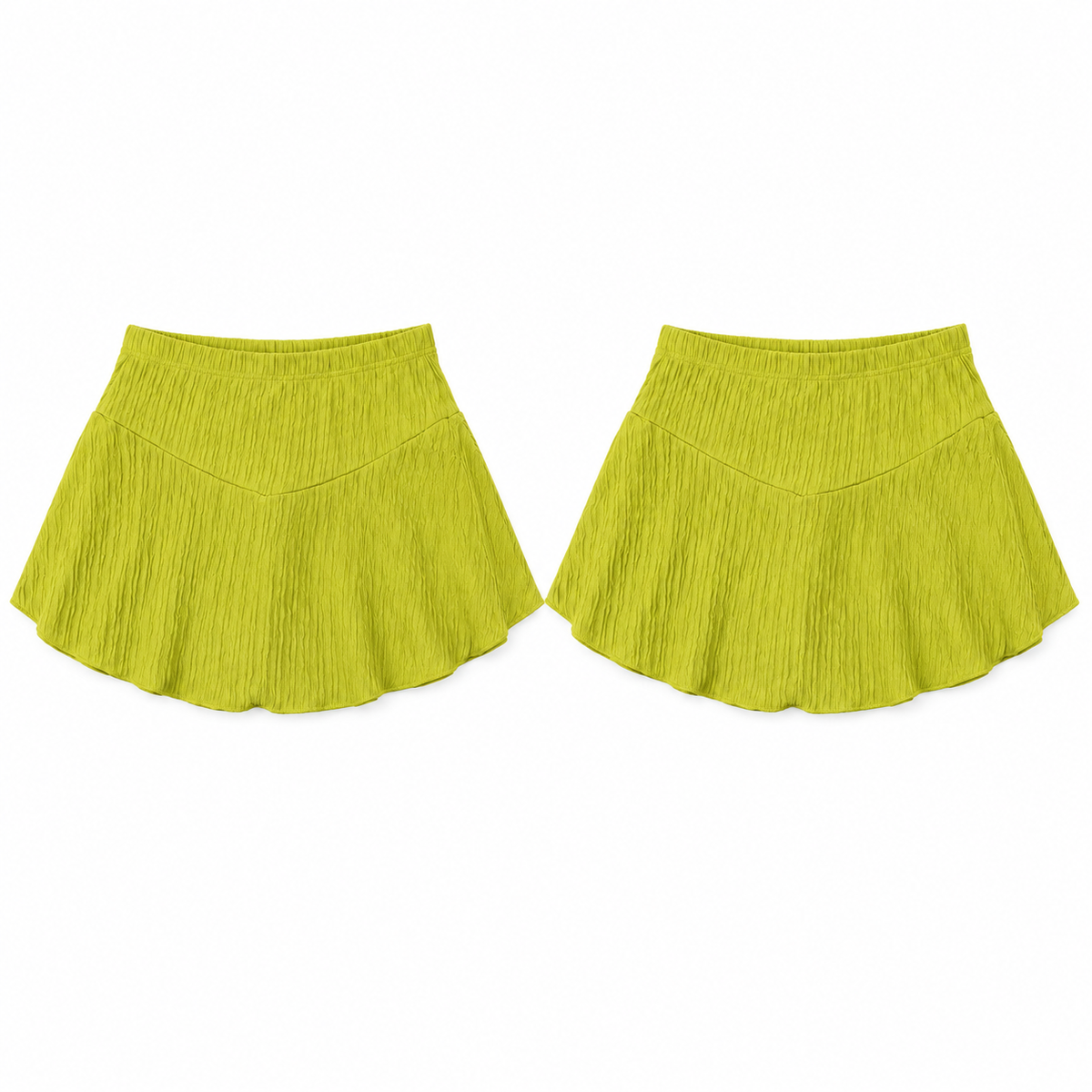 Dos faldas verde lima con short integrado — P2