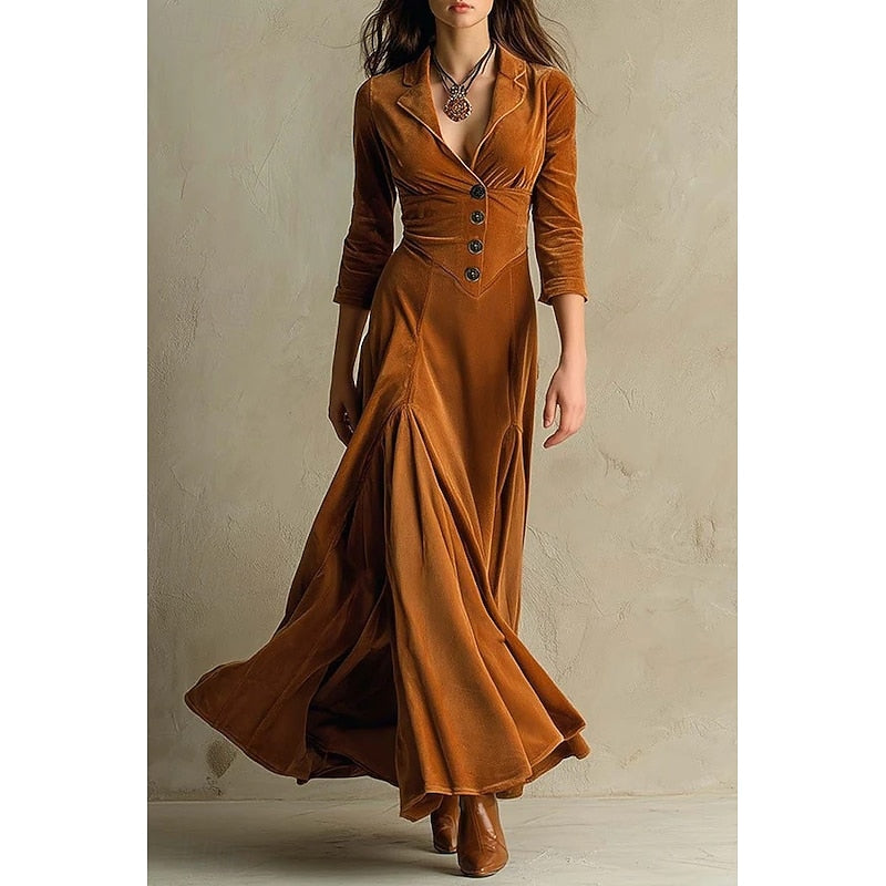 Vestido largo con cuello en V y botones · foto 1
