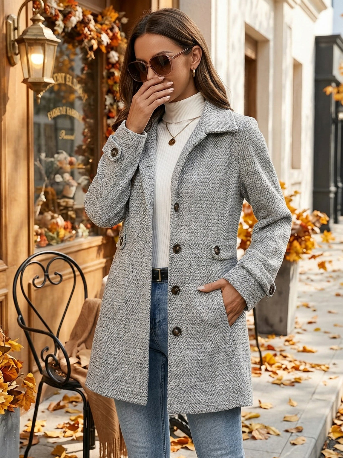 Abrigo de espiga con cintura definida · foto 7
