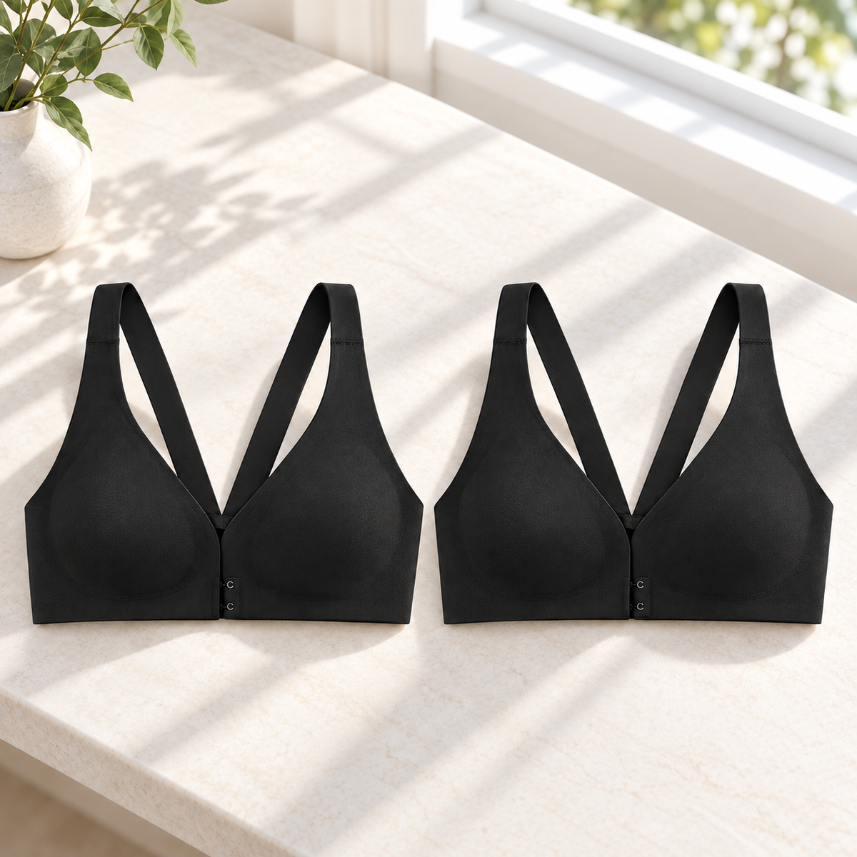 Pack de 2 bras negros con cierre frontal — P1