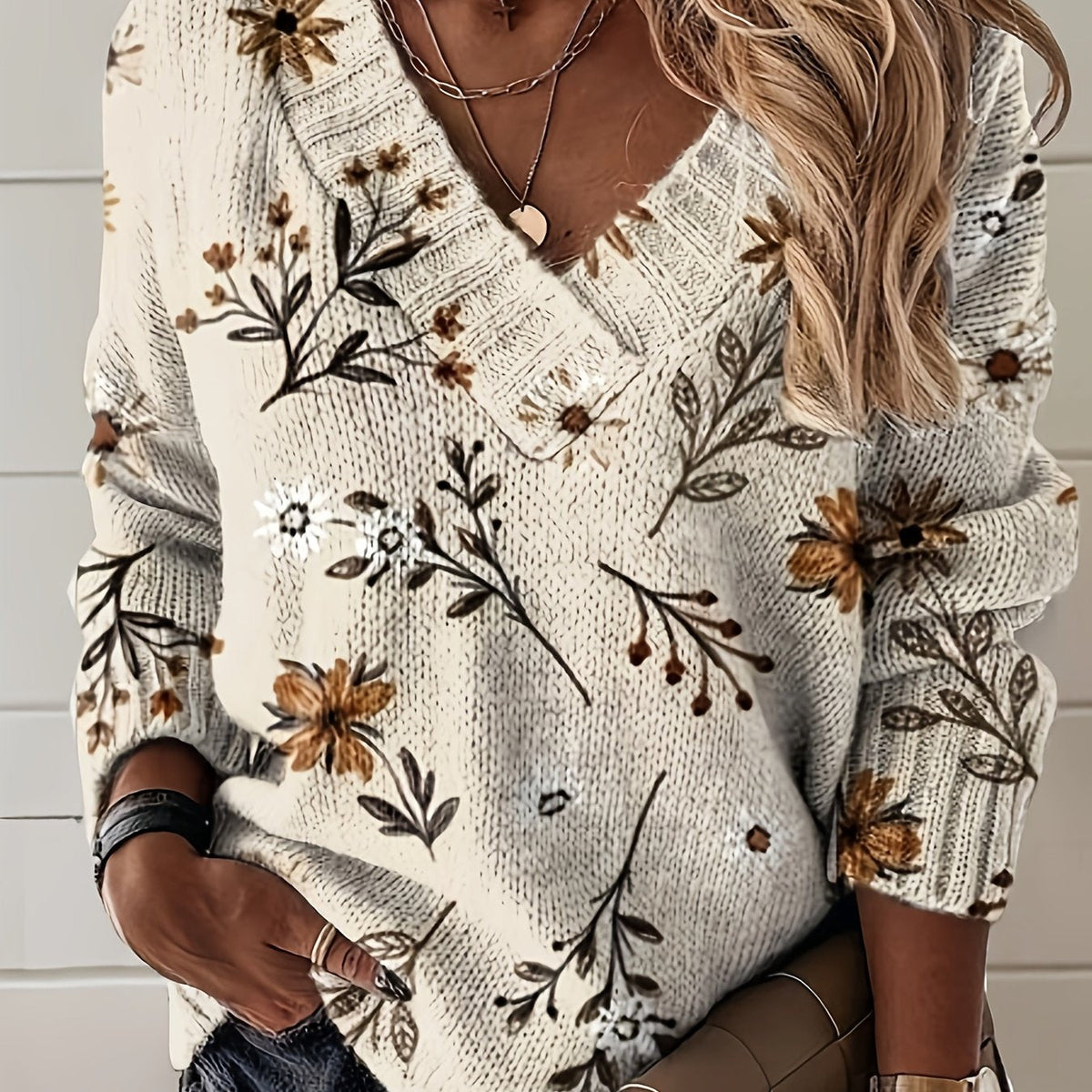 Suéter floral con cuello en V · foto 1