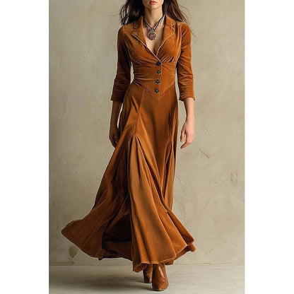 Vestido largo con cuello en V y botones · foto 1
