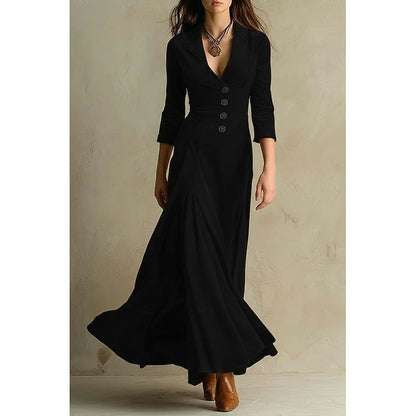 Vestido largo con cuello en V y botones · foto 5