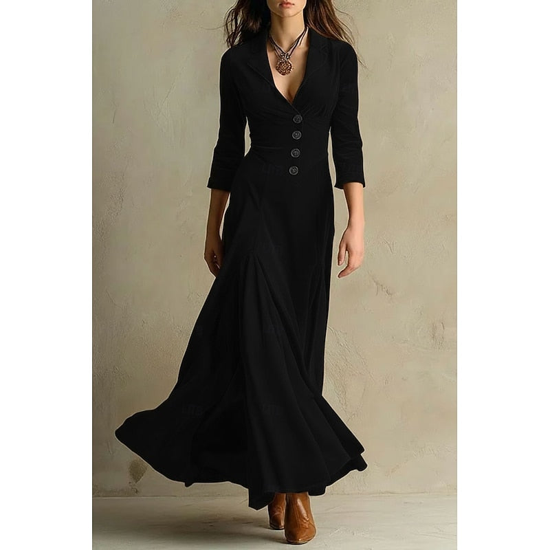 Vestido largo con cuello en V y botones · foto 5