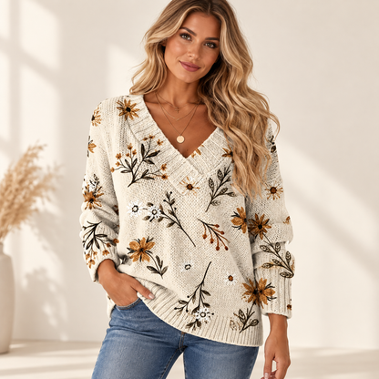 Suéter floral con cuello en V — fotografía de presentación