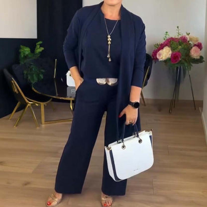 Conjunto de 3 piezas: cárdigan largo, top y pantalón — 2