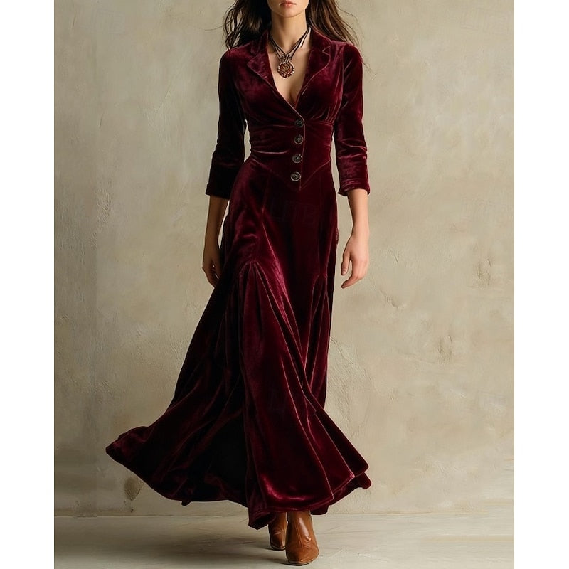 Vestido largo con cuello en V y botones · foto 3